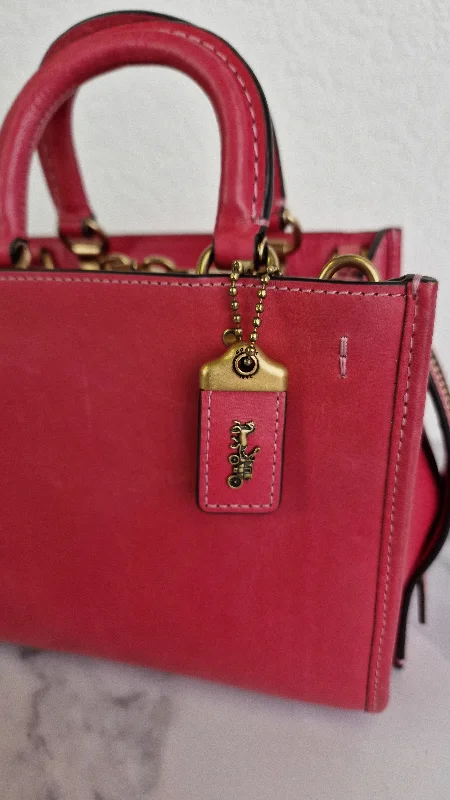 Small - sized Coach crossbody bags in smooth pebble leather for a compact carryCoach 1941 Rogue 17 in Bright Carmine Red Pink Original Natural Leather - Handbag Mini Bag Crossbody Bag - Coach C3870