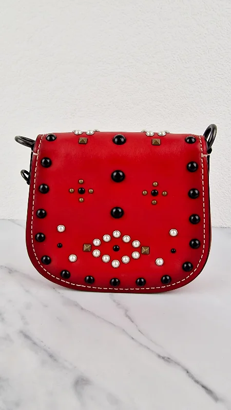 Coach Dempsey bags with a crystal - embellished C - logo for added luxuryCoach 1941 Saddle 17 With Western Rivets in Red Leather Crossbody Bag - Coach 56564