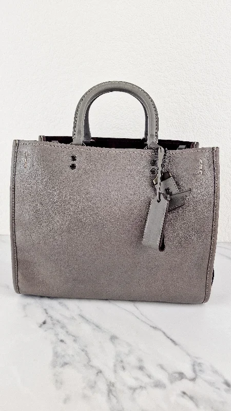 Coach bags with a chain - link trim and a leather body for a modern edgeCoach 1941 Rogue 31 in Heather Grey Pebbled Leather with Oxblood Suede Sides Colorblock Satchel Handbag - Coach 23755