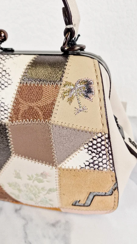 Coach bags with a detachable mirror inside for quick touch - upsCoach 1941 Frame Bag 23 with Kisslock & Signature Patchwork in Smooth Chalk White Leather - Crossbody Handbag - Coach 69024