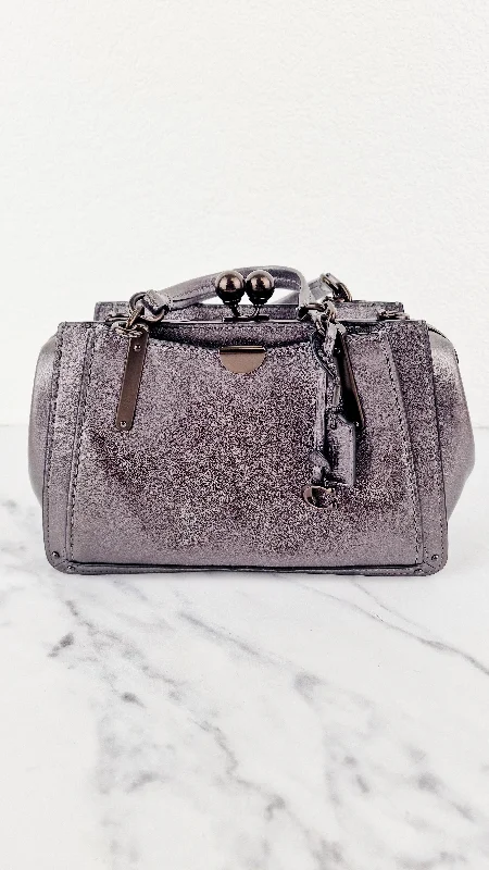 Ladies Coach shoulder bags with a magnetic - closure flap for easy accessCoach Kisslock Dreamer 21 In Graphite Metallic Grey - Mini Satchel Crossbody Bag