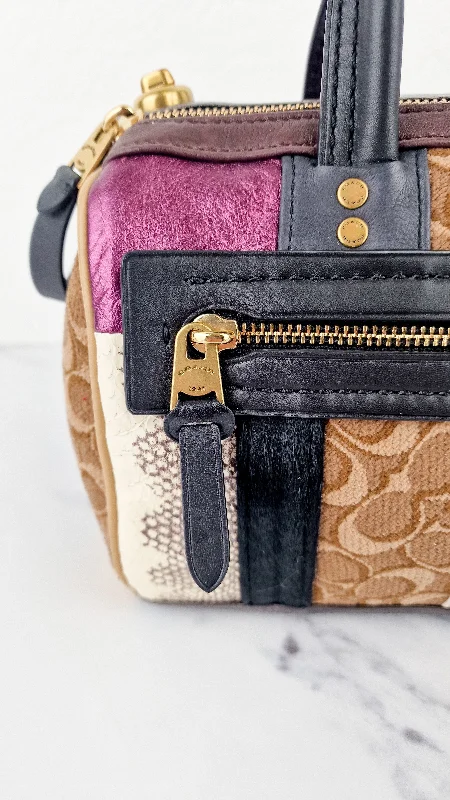 Coach Borough bags with a structured silhouette and a magnetic - snap closureCoach 1941 Shuffle Multi Stripe Jacquard Sample Bag in Limited Edition - Patchwork Panelled Colorblock Leather Pink & Brown Duffle Bag Coach Signature