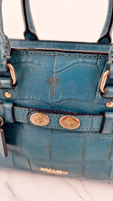 Coach backpacks with a hidden back pocket for securityCoach Mini Blake Carryall in Teal Croc Embossed Leather - Handbag Crossbody Bag - Coach F37665