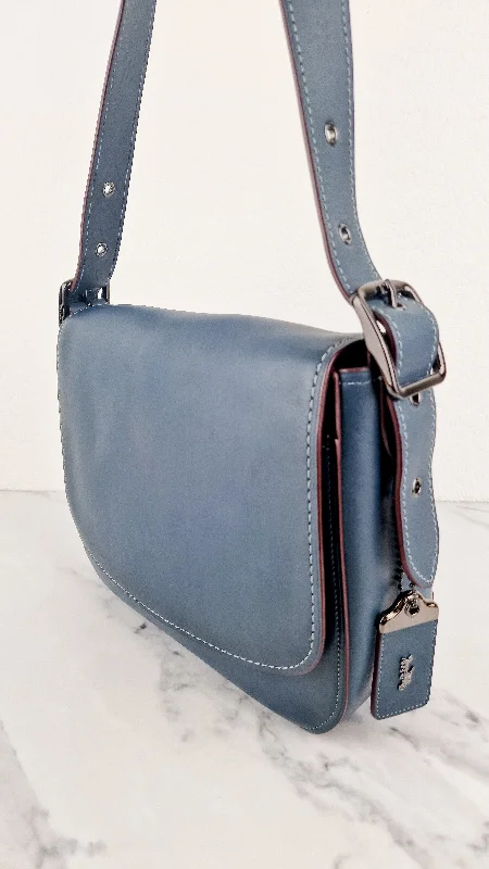 Coach bags with a detachable mobile phone holder for on - the - go useCoach 1941 Saddle 33 Large Dark Denim Blue Bag - Smooth Leather Crossbody Bag - Coach 11108