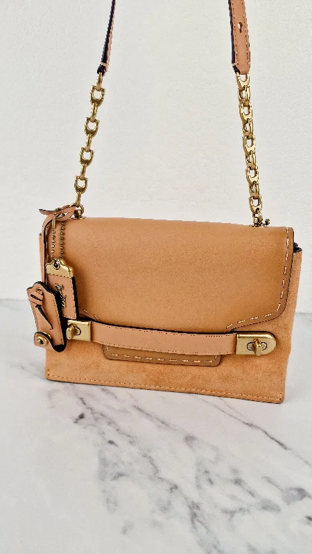 Coach Rogue bags featuring the signature C - hardware for a branded lookCoach 1941 Swagger Crossbody in Apricot Sand Orange Suede & Smooth Leather - Clutch Shoulder Bag- Coach 25833